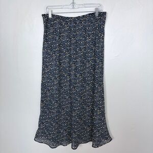 Christopher & Banks Blue Floral Maxi Skirt Ruffle Hem Cottagecore Size Large